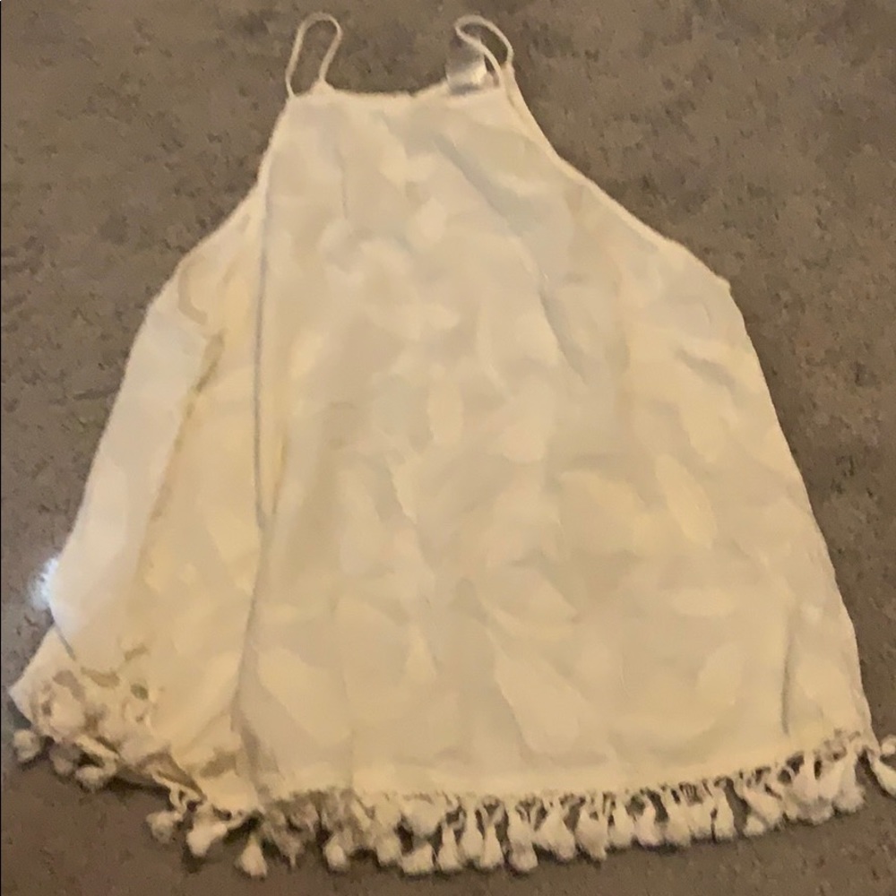 White halter top, embroidered feathers